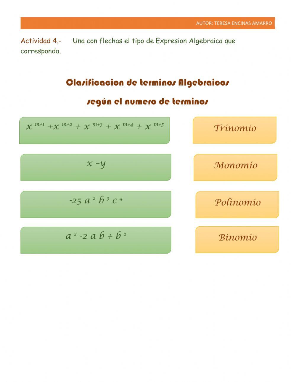 Clasificación de expresiones algebraicas
