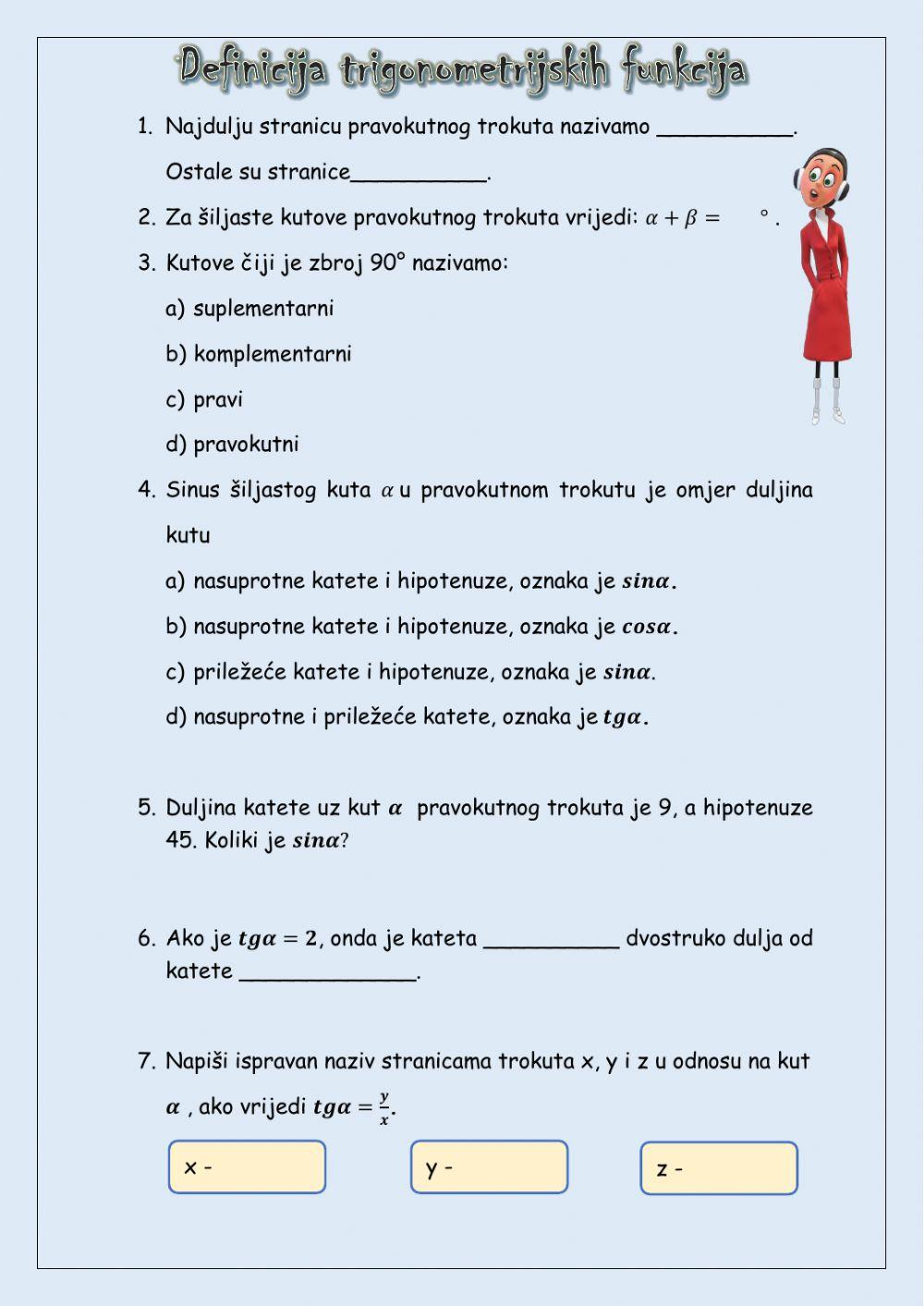 Definicija trigonometrijskih funkcija šiljastog kuta