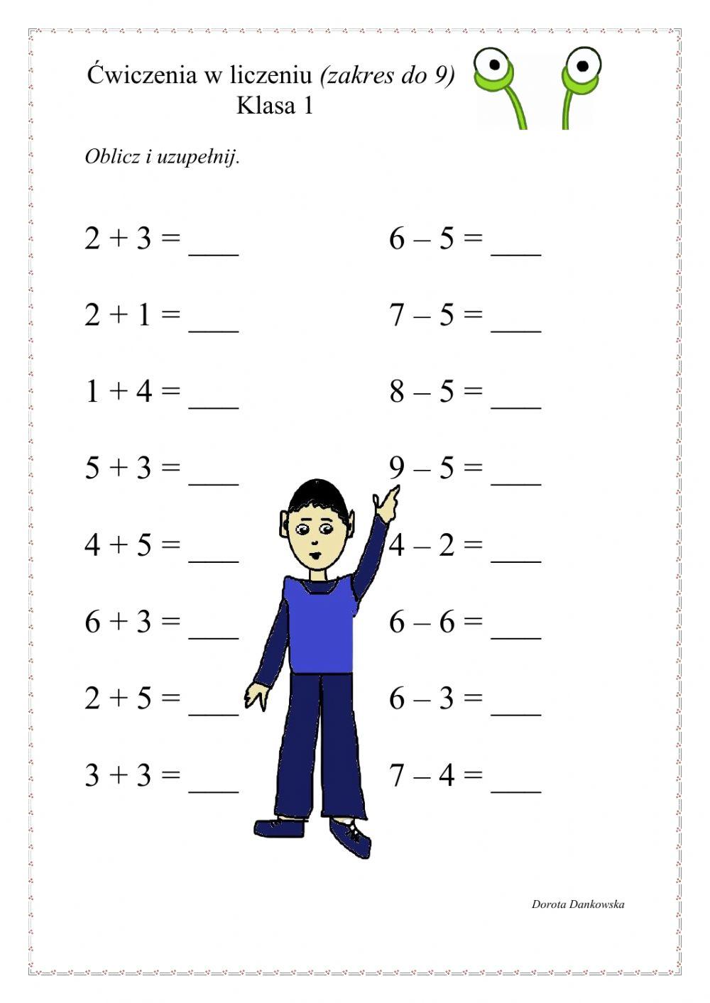Dodawanie i odejmowanie do 9