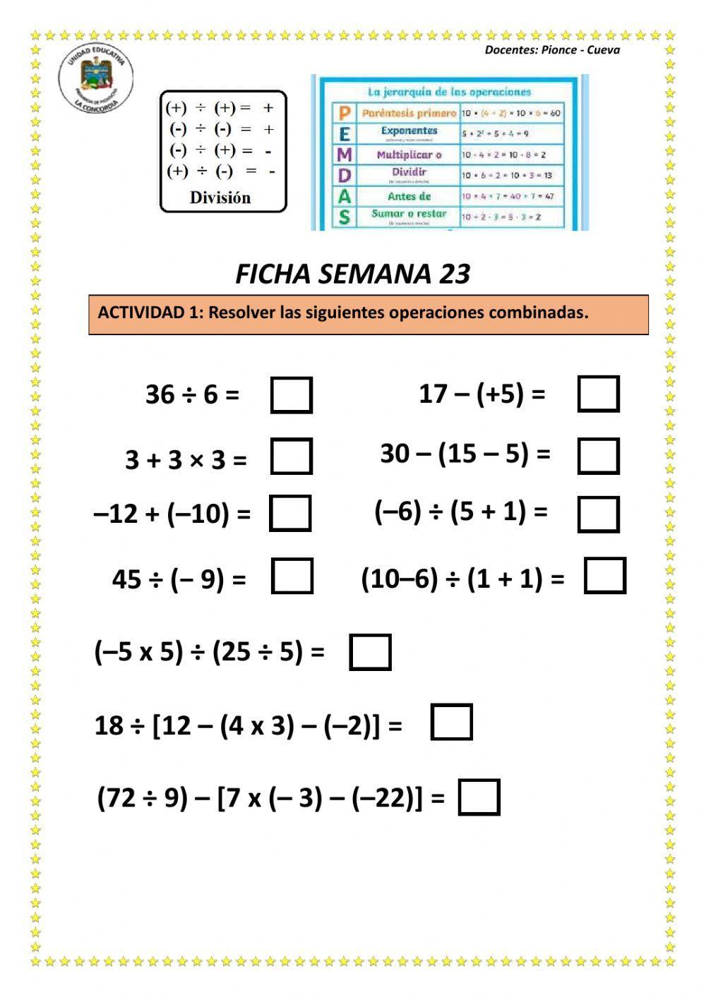 Operaciones combinadas - Divisiones
