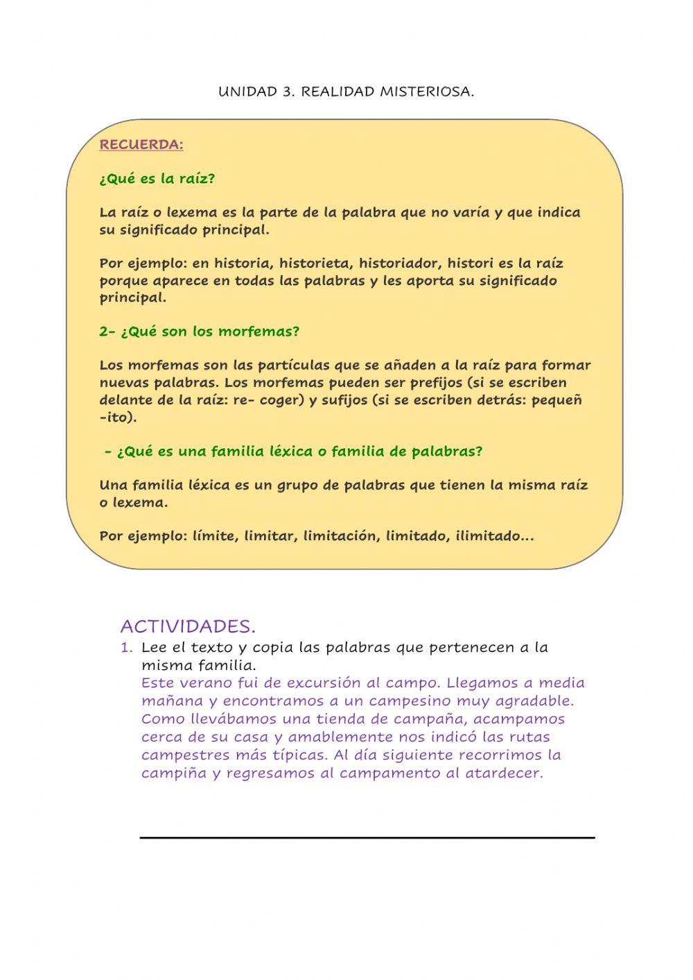 Familia de palabras.