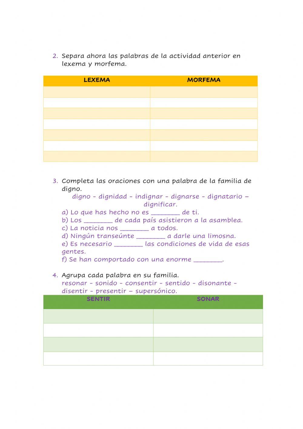 Familia de palabras.