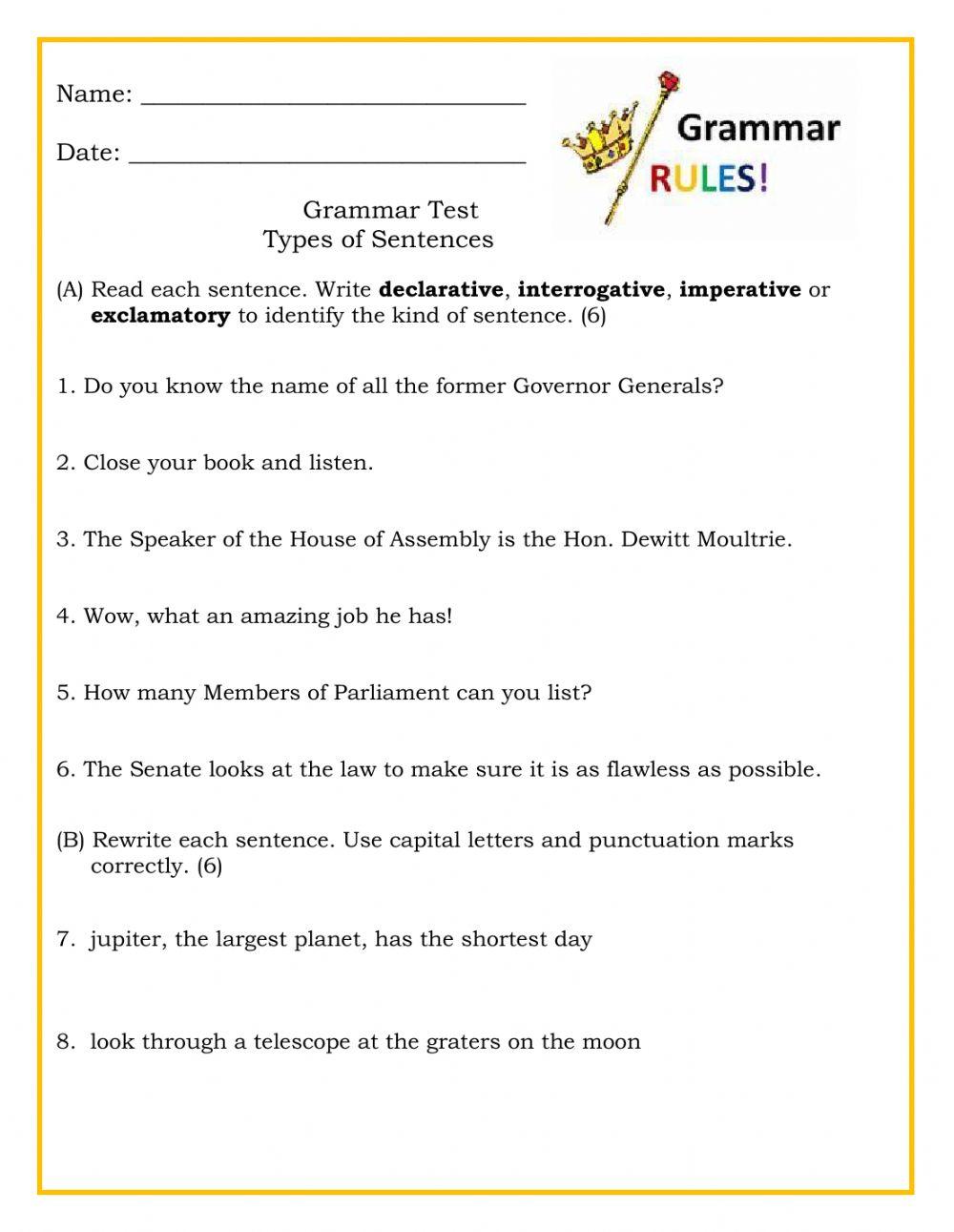Types of Sentences Test
