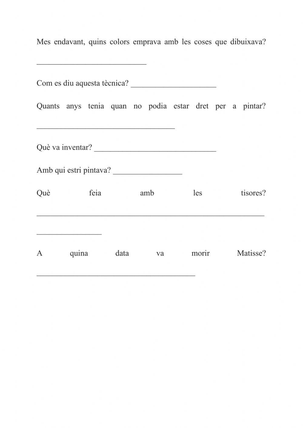 Comprensió lectora Matisse