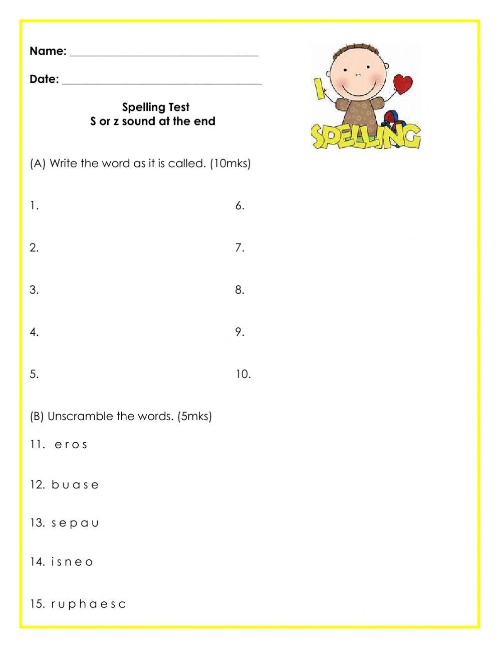 Spelling Test-S or z sound