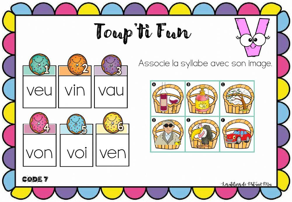 Toup'ti fun - V - Associe la syllabe (avec son) à l'image (Pat-in & moi)