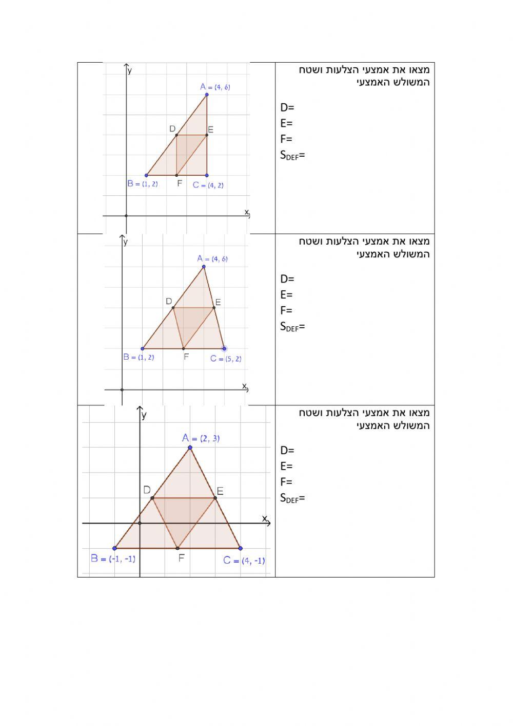 אורך ואמצע צלעות במערכת צירים