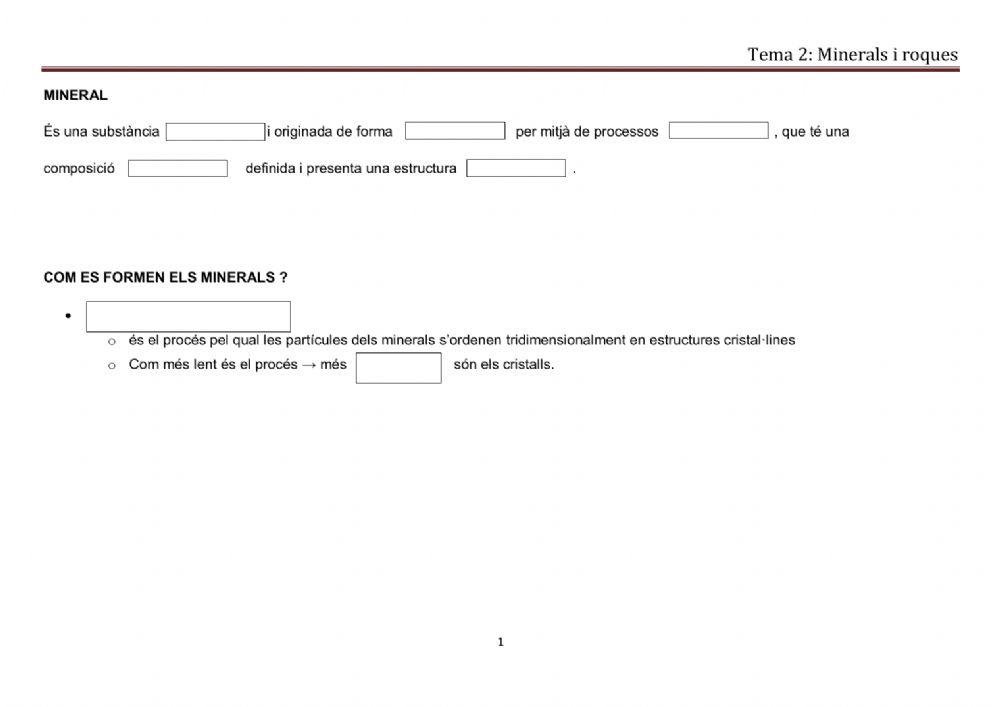 Esquema minerals i roques