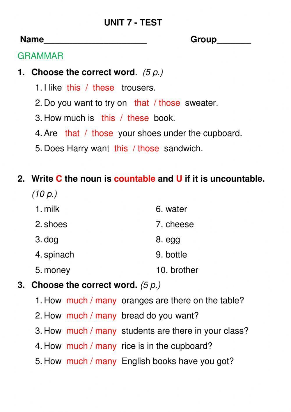 More 1 - UNIT 7 - TEST