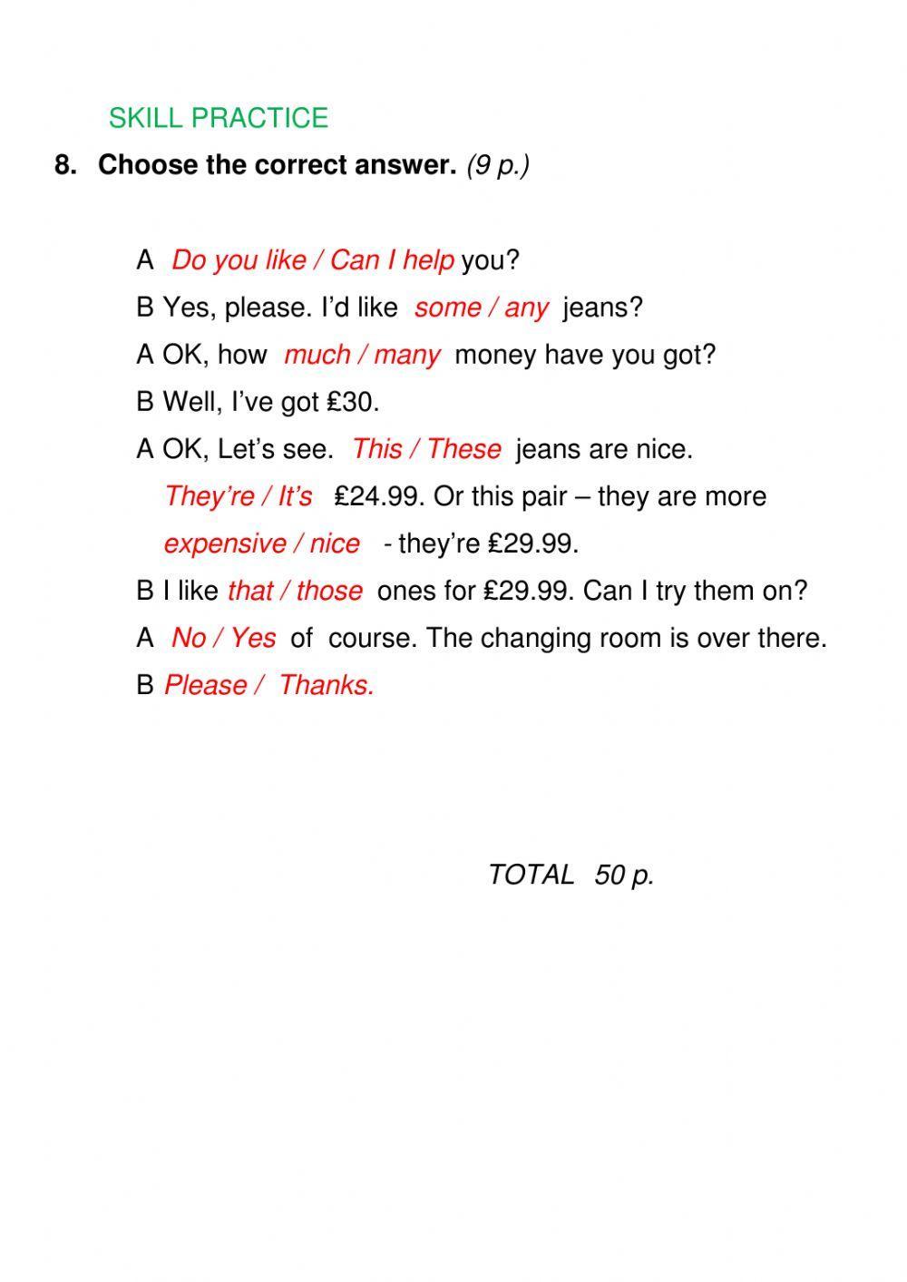 More 1 - UNIT 7 - TEST