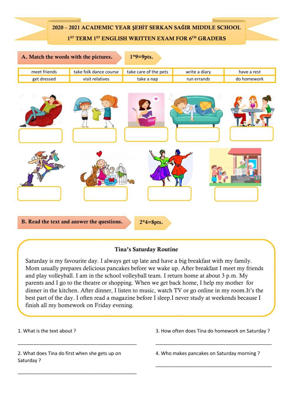 6th Grade 1st Written Exam