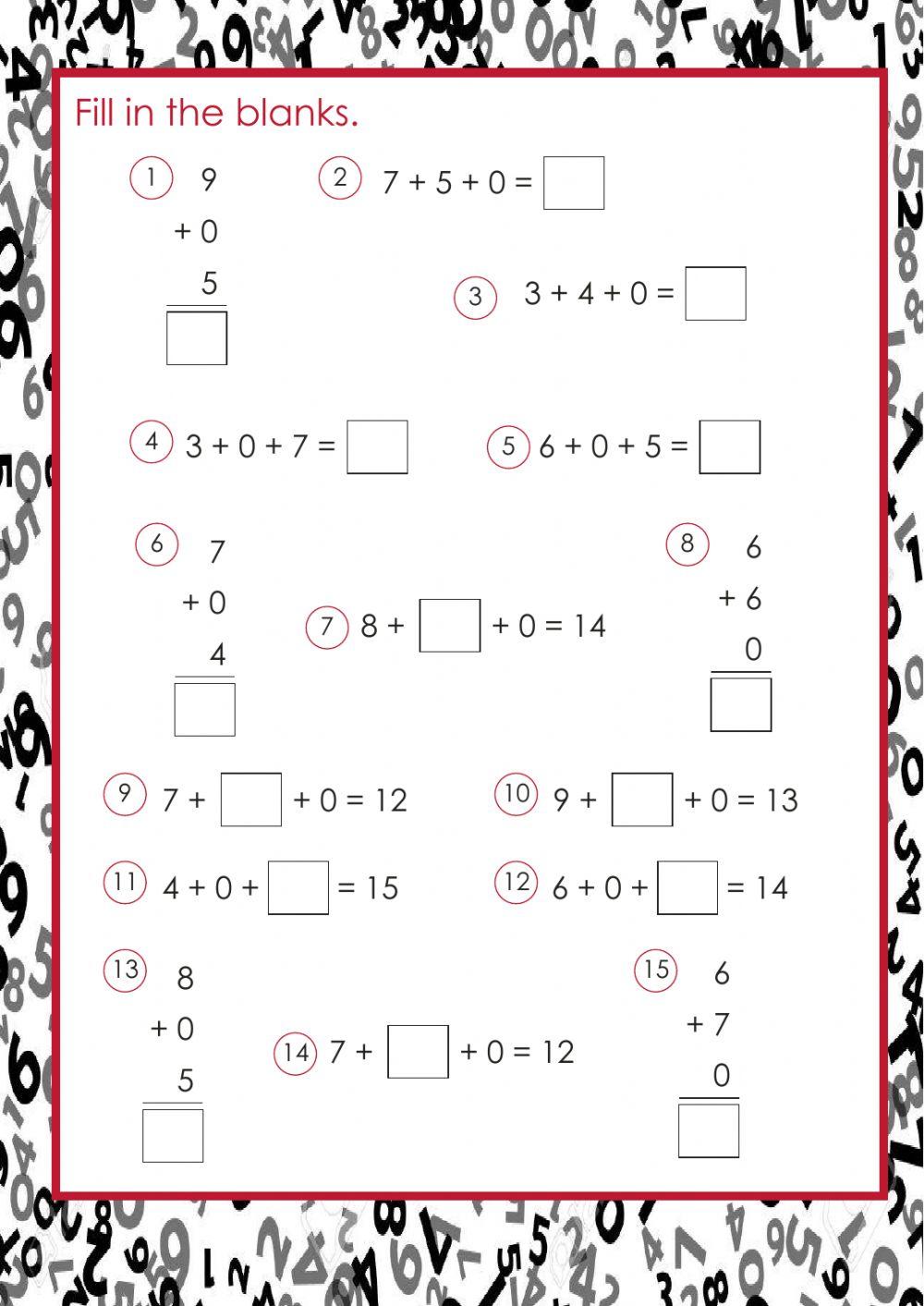 Adding with Zero worksheet | Live Worksheets