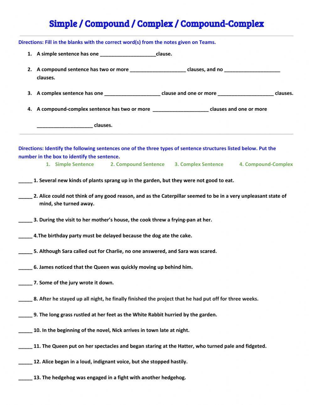 Simple Compound Complex Compound-Complex Sentences worksheet | Live Worksheets simple-compound-complex-compound-complex-sentences-worksheet-live-worksheets