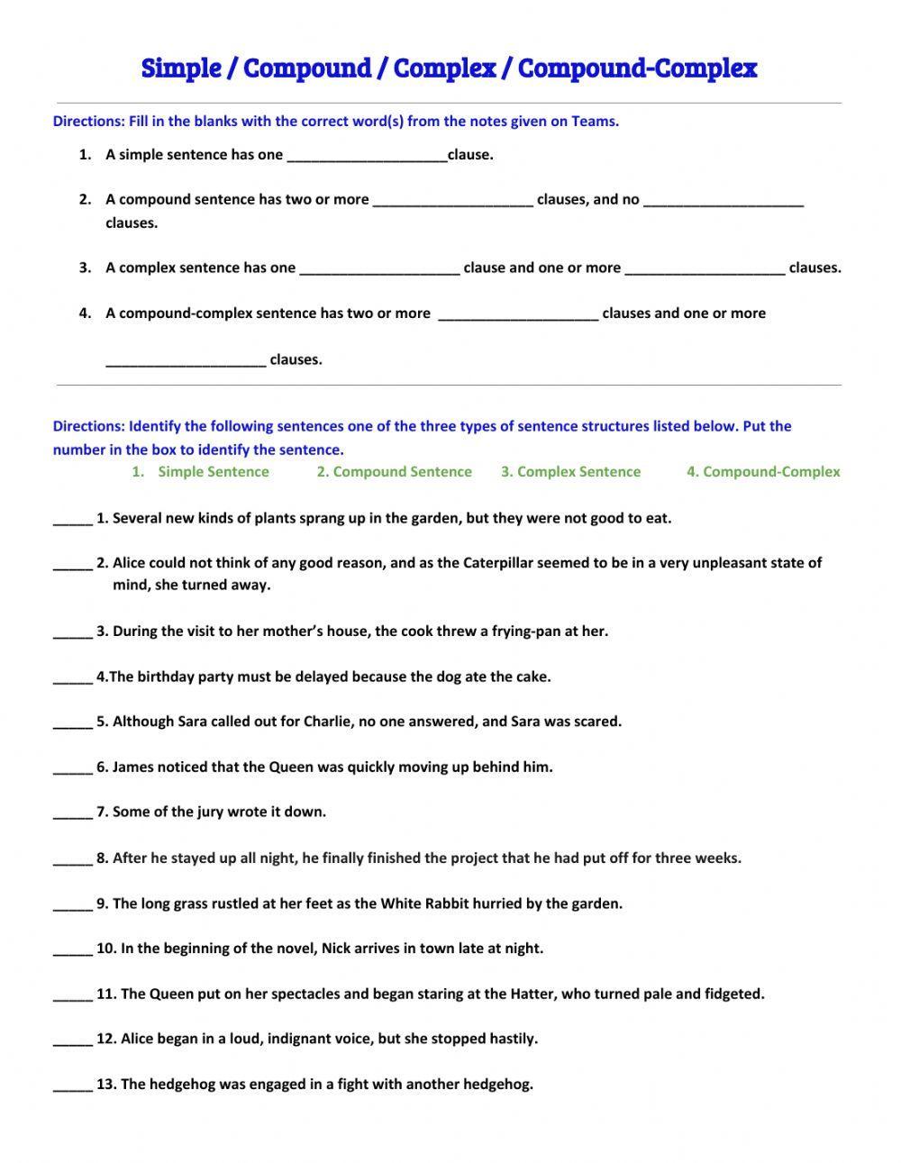 Simple Compound Complex Compound-Complex Sentences