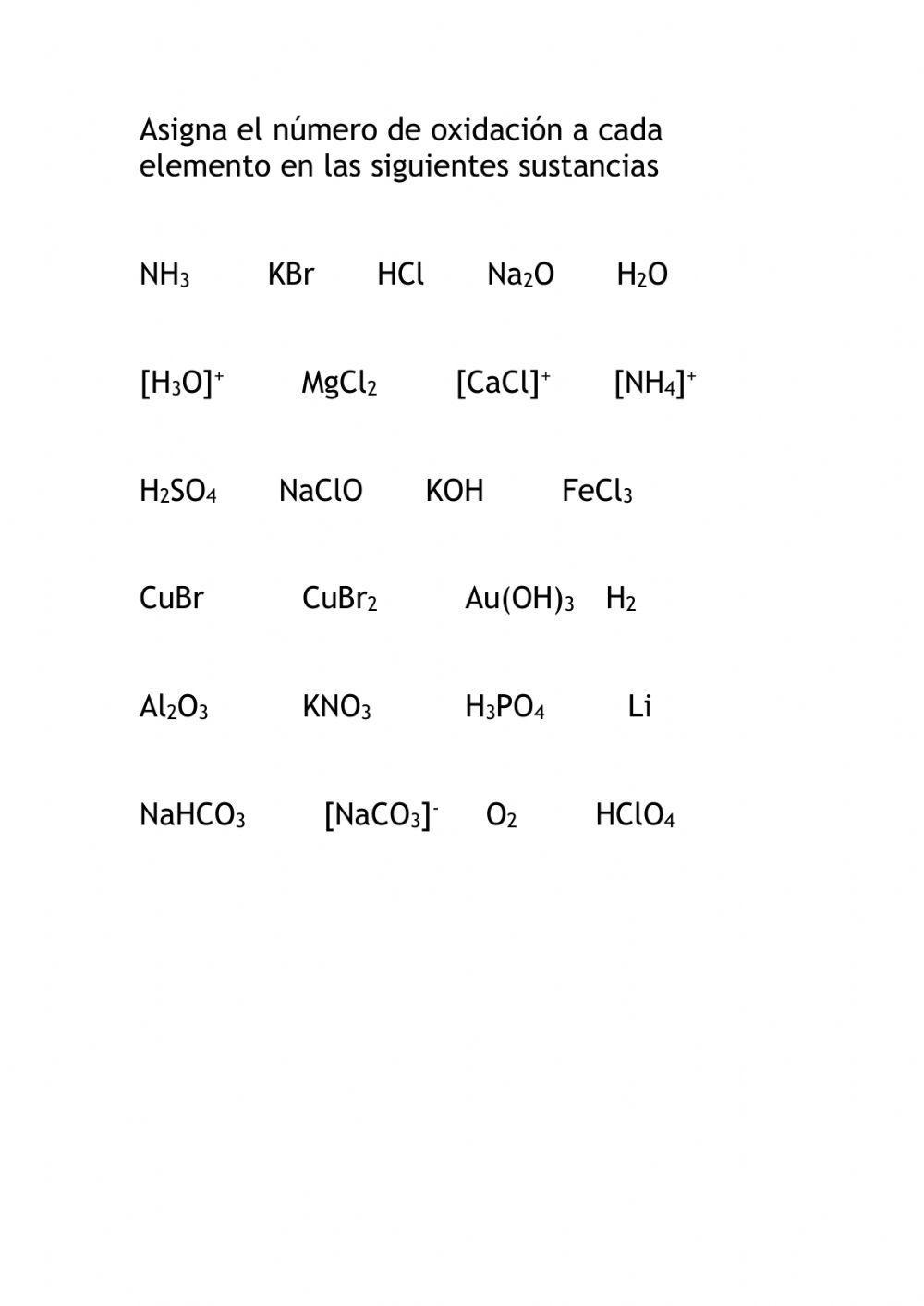 Asignación de números de oxidación