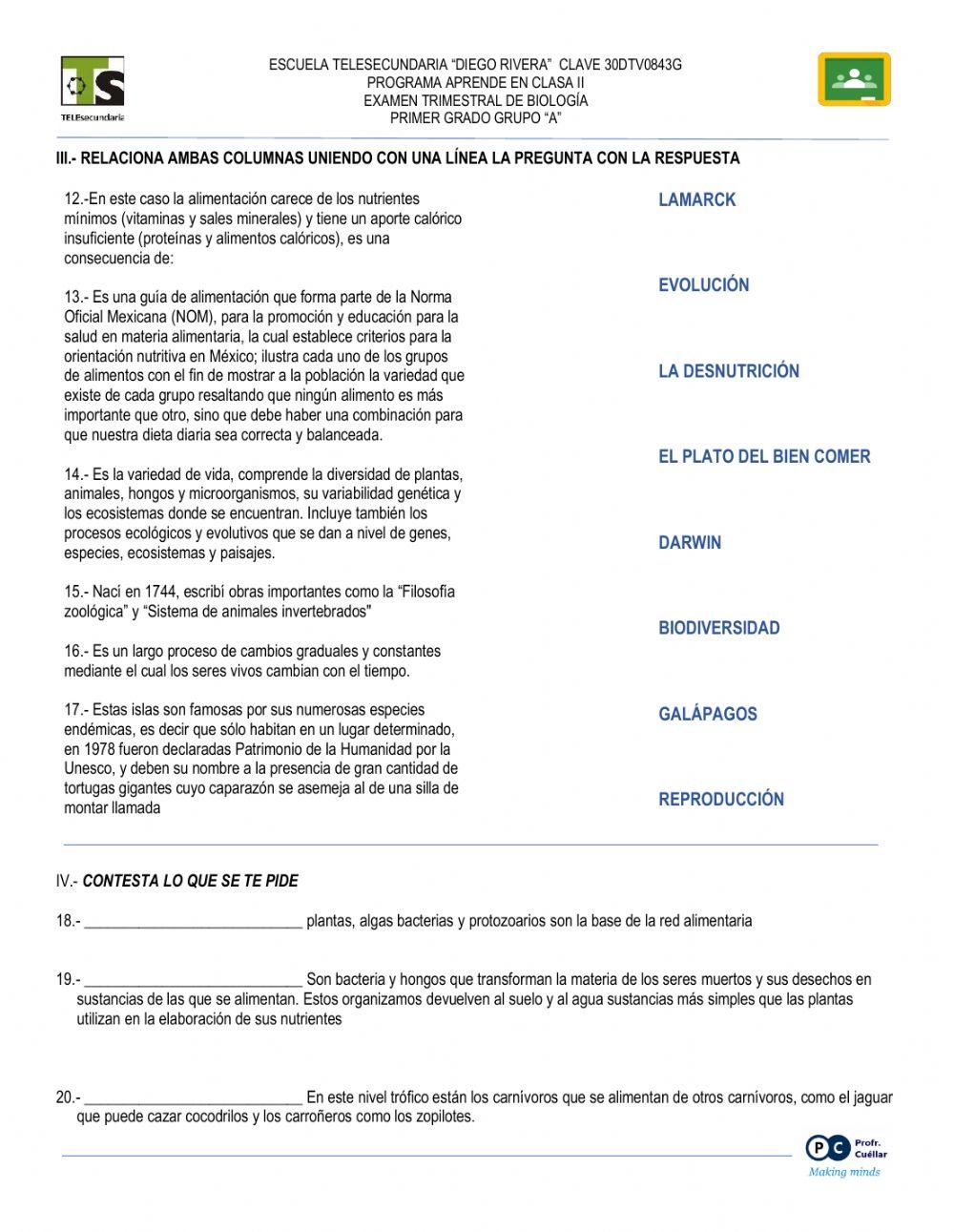 Examen biología primer trimestre