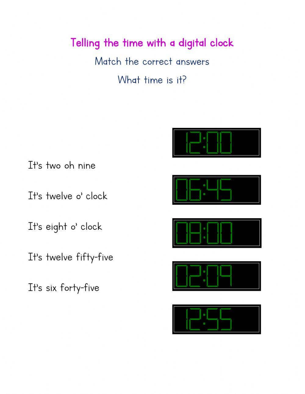 Telling the time with a digital clock