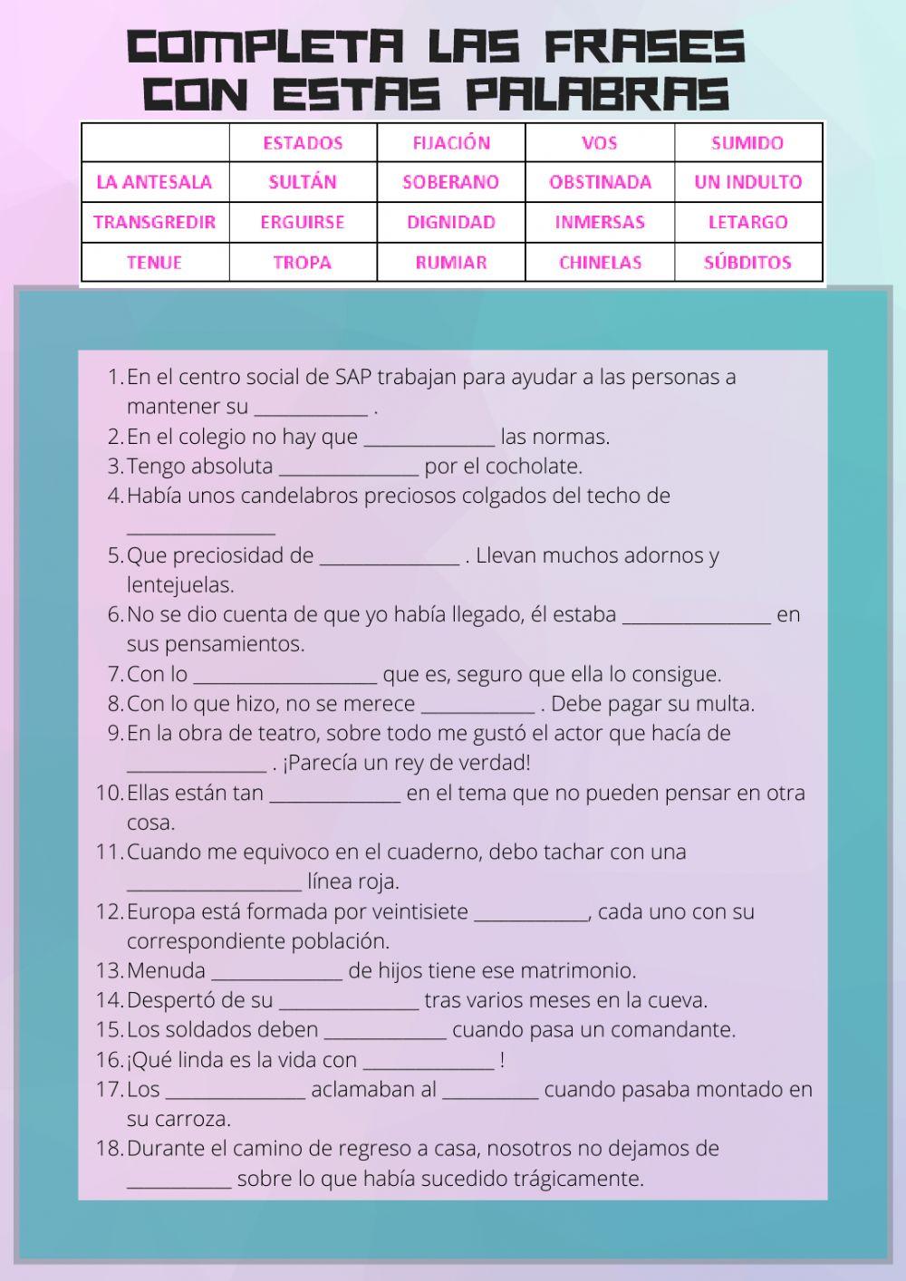 Lengua 6º completar frases con palabras