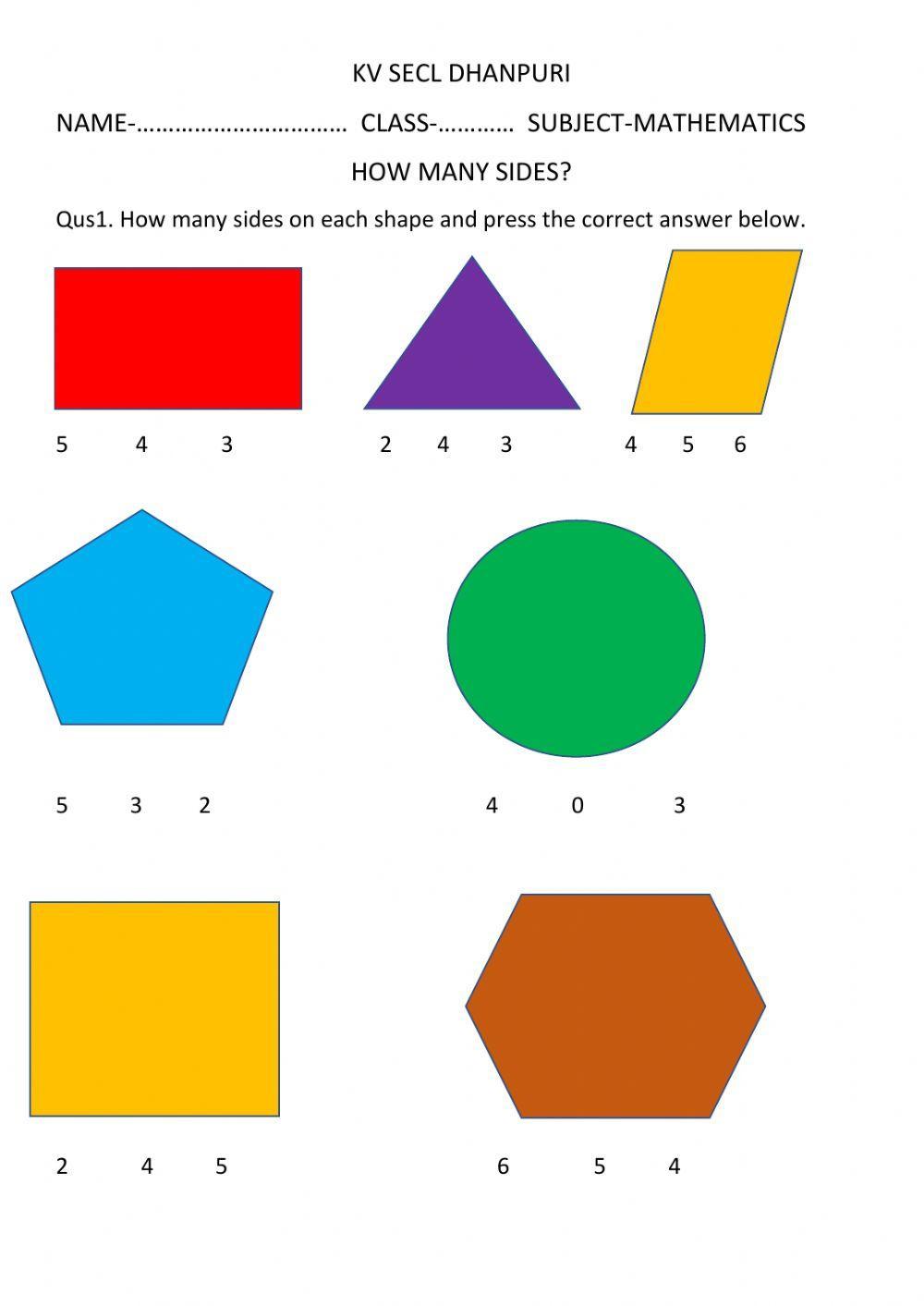 2D Shapes interactive activity for 2 Live Worksheets