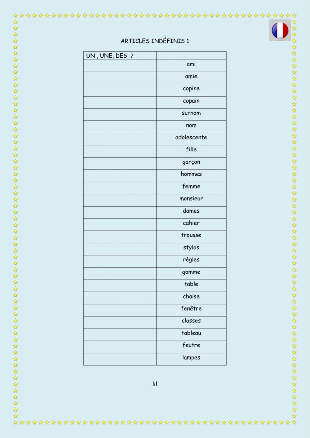 Articles indéfinis 1