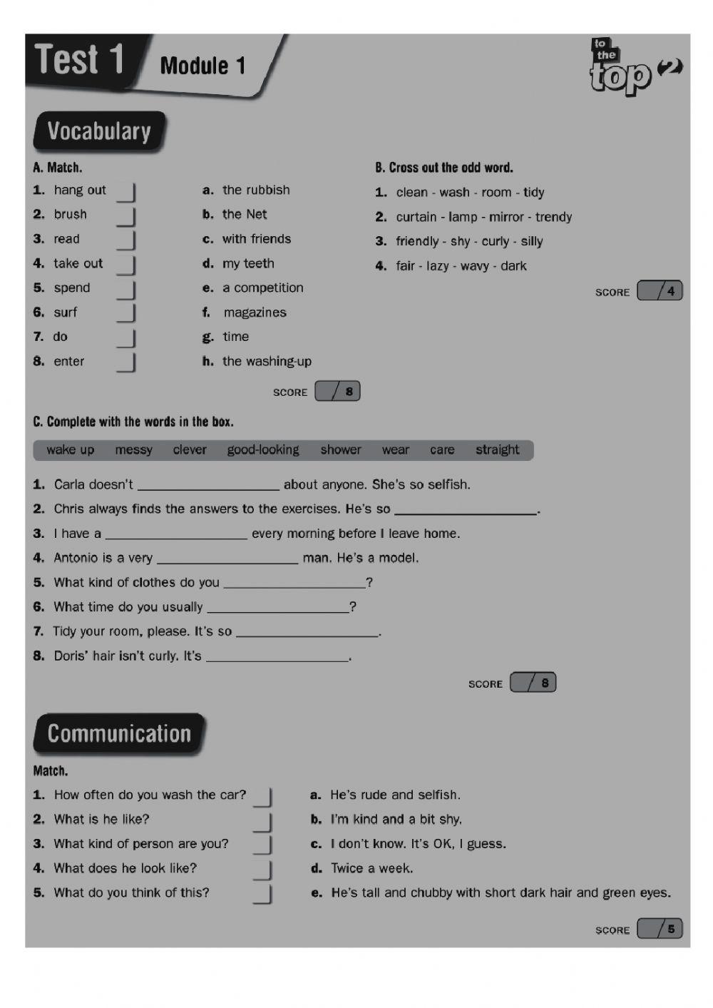 To the top 2 test 1 online exercise for live worksheets