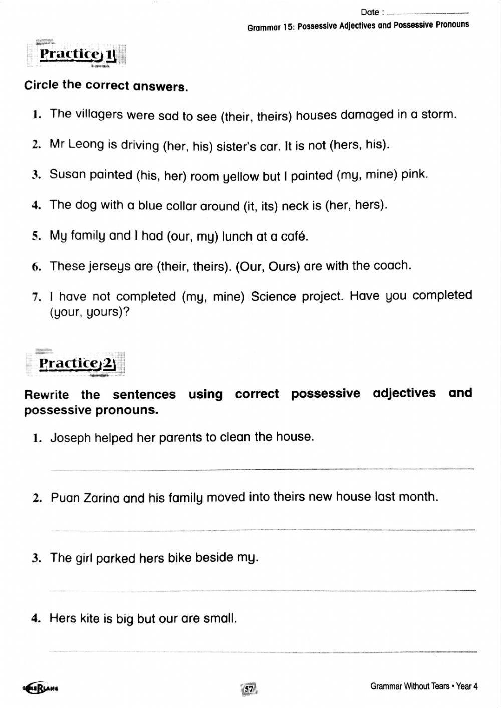 Year 4 Grammar - Possessive Adjectives and Possessive Pronouns
