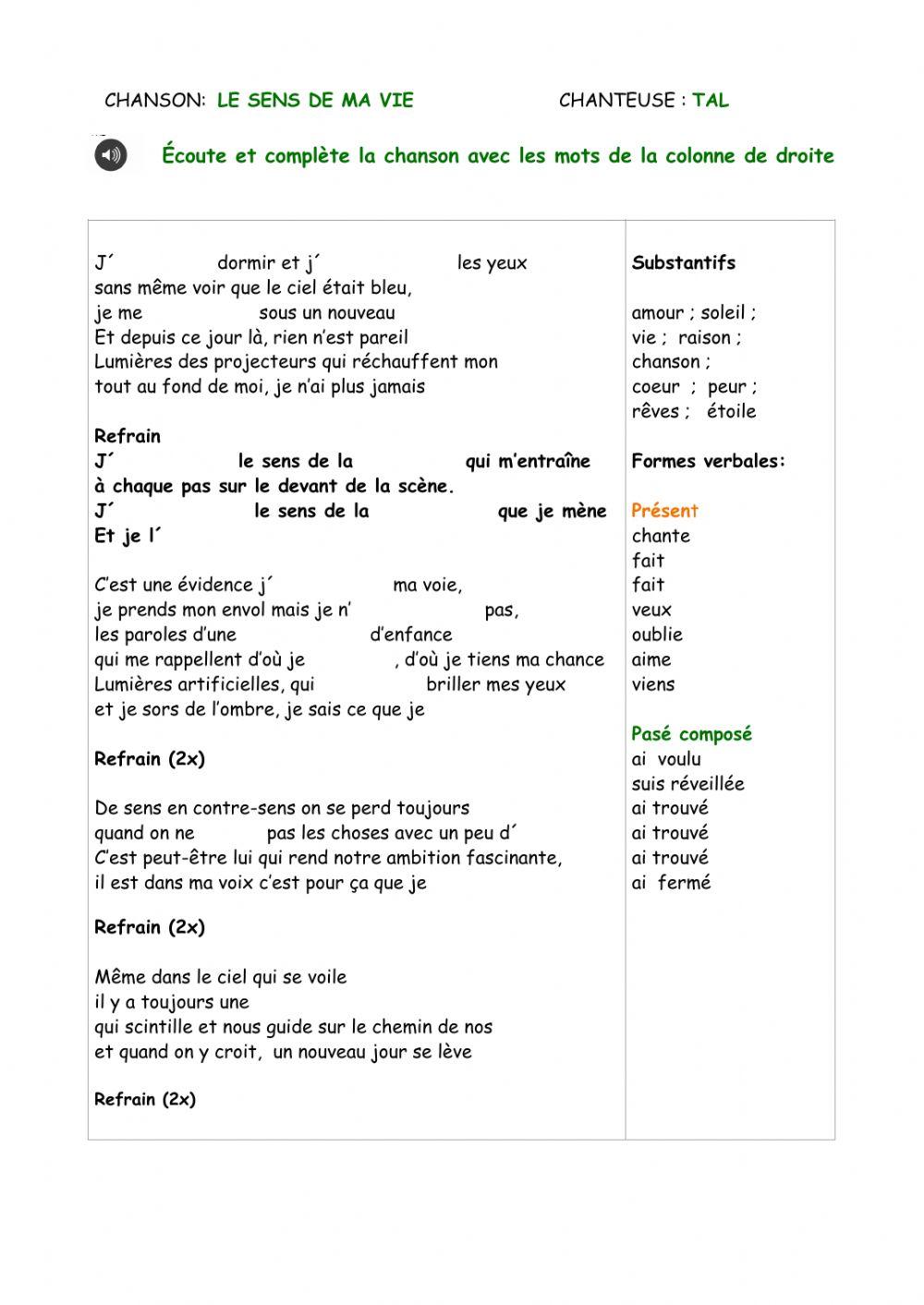 Chanson: Le sens de ma vie