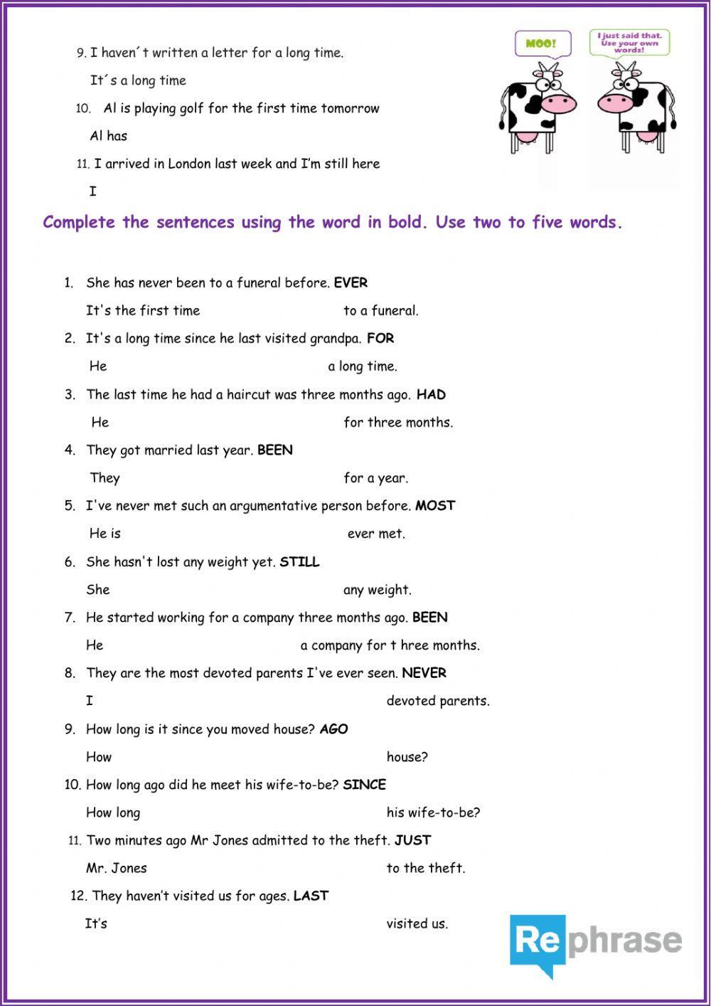 Present perfect rephrasing