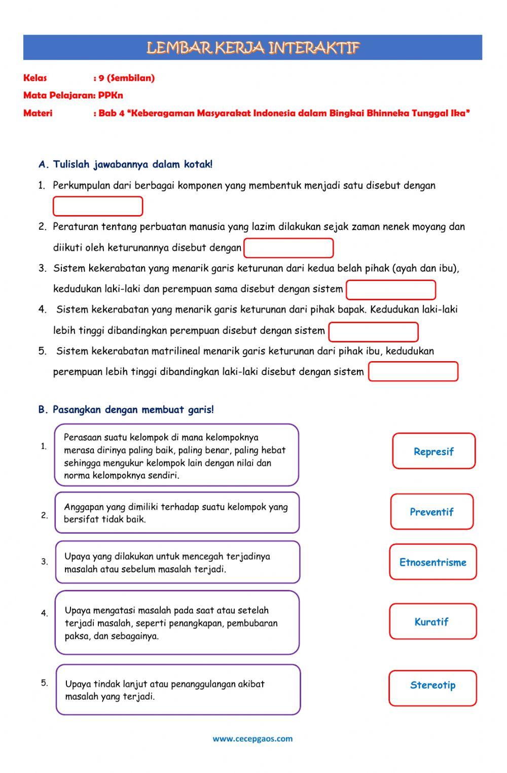 Lembar Kerja Siswa Interaktif PPKn Kelas 9 Bab 4 -Keberagaman Masyarakat Indonesia dalam Bingkai Bhinneka Tunggal Ika-