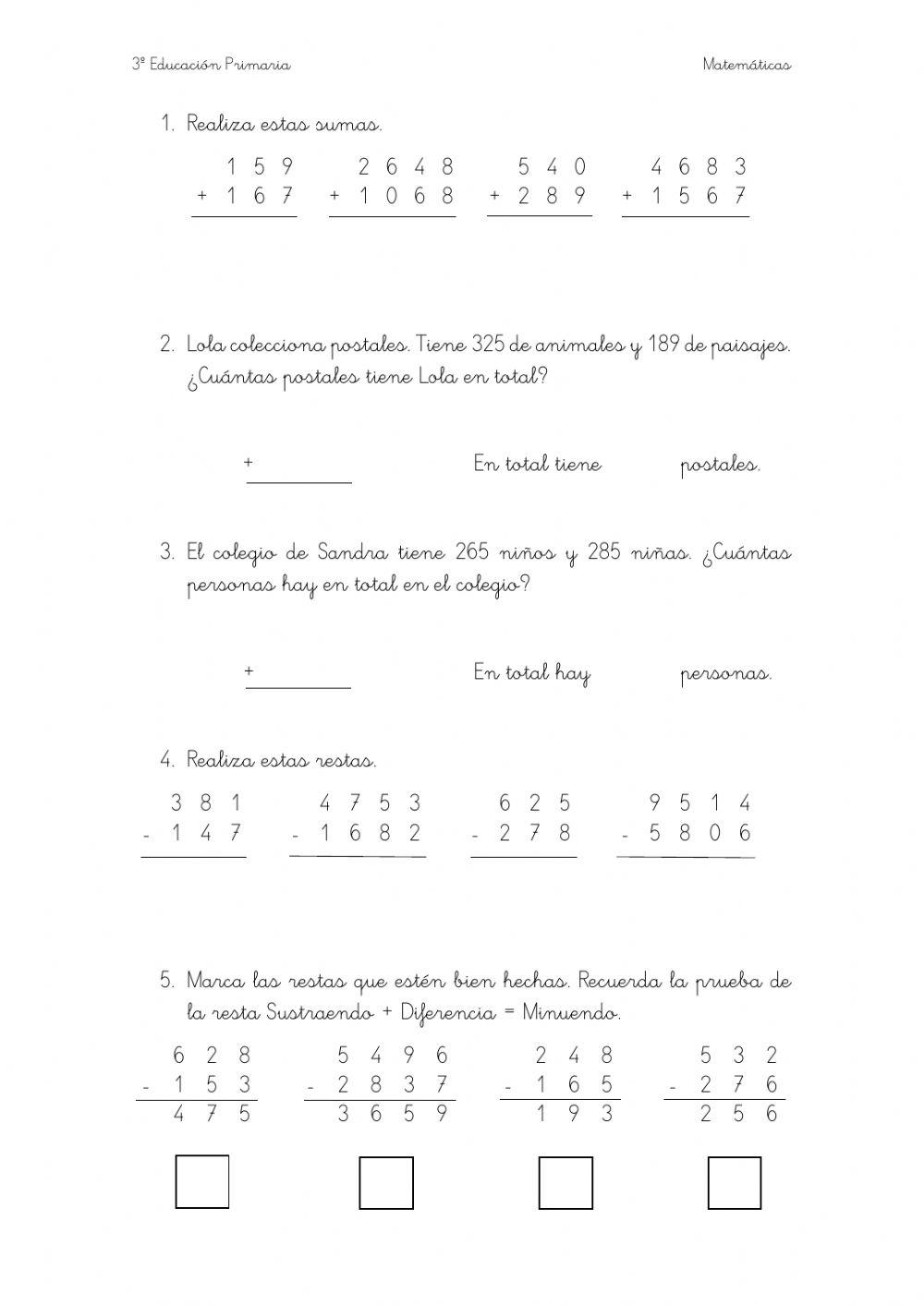 Sumas y restas con llevadas