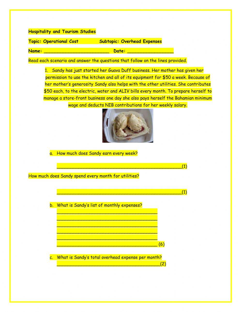 Overhead Expenses Worksheet
