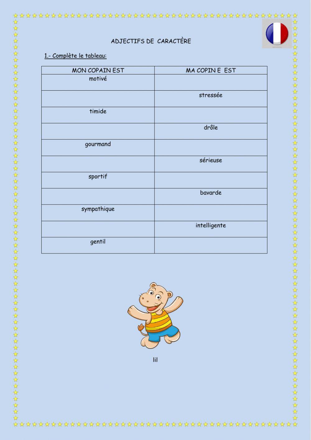 Adjectifs de caractère