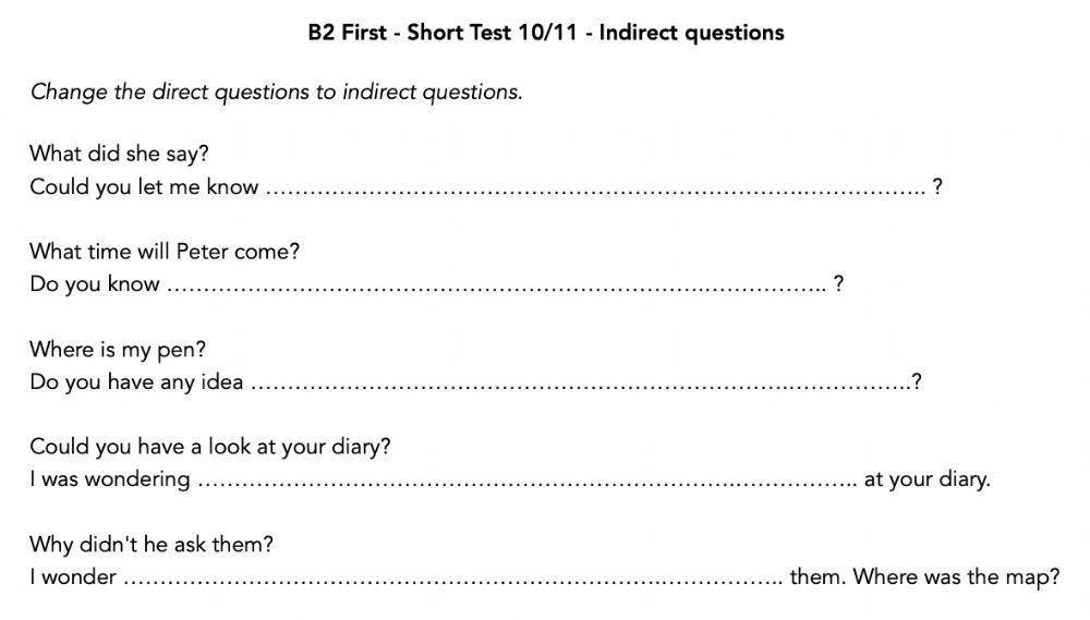 B2 First - Short Test 10-11 - Indirect questions