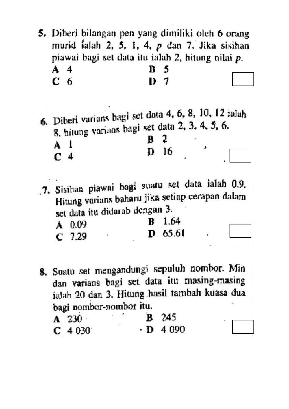 Latihan Ulangkaji Bab 8: Sukatan Serakan