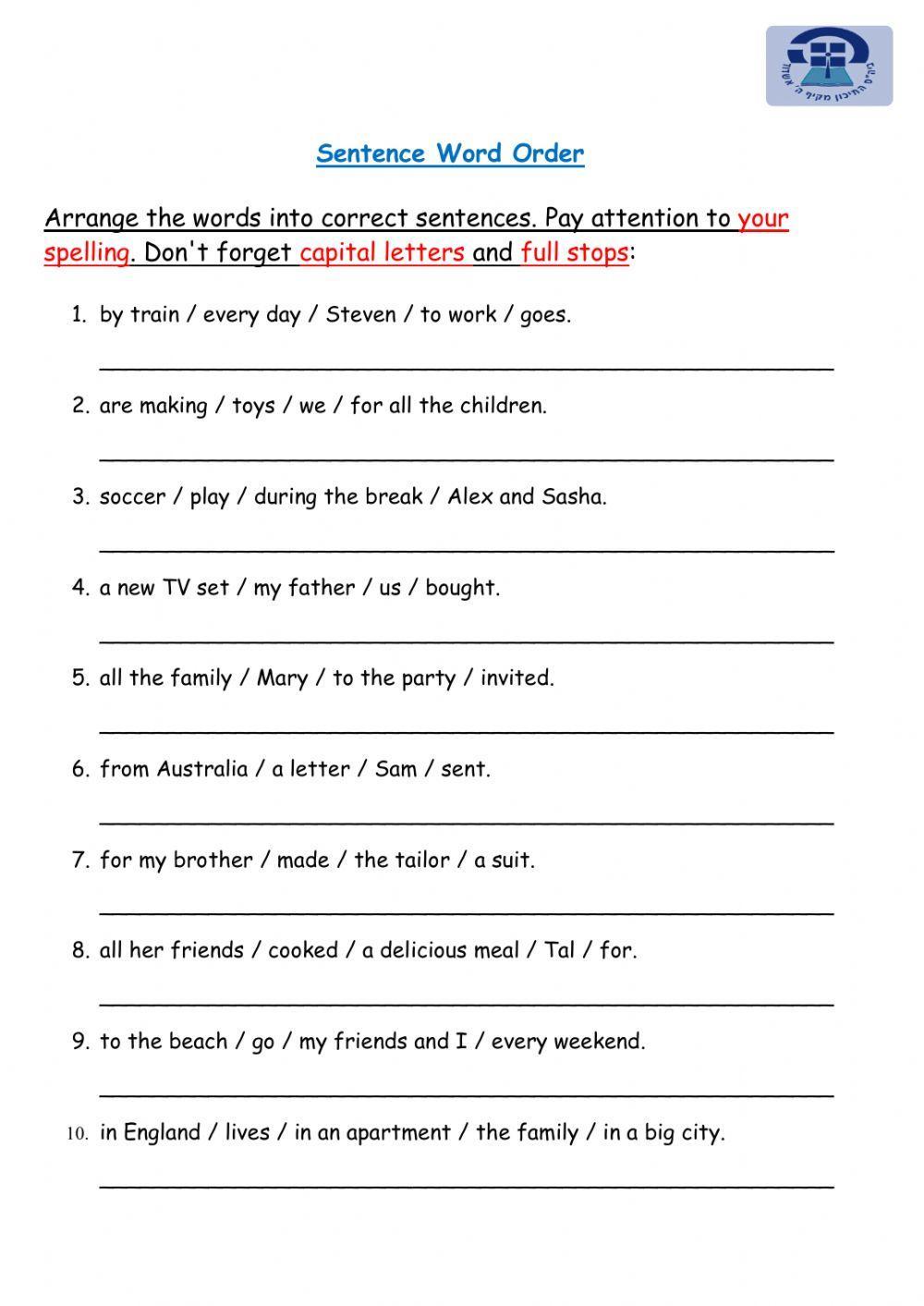 Sentence Word Order Practice Worksheet Live Worksheets