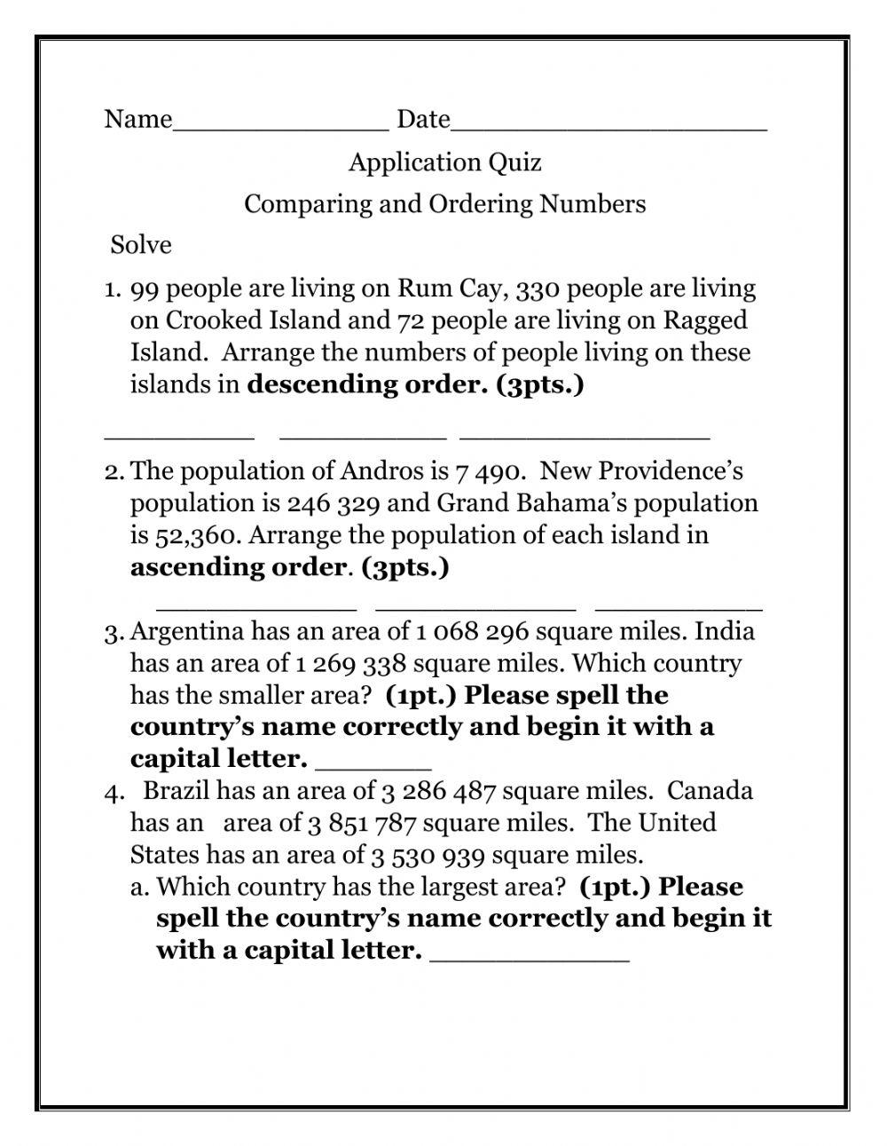 Application Comparing And Ordering Numbers