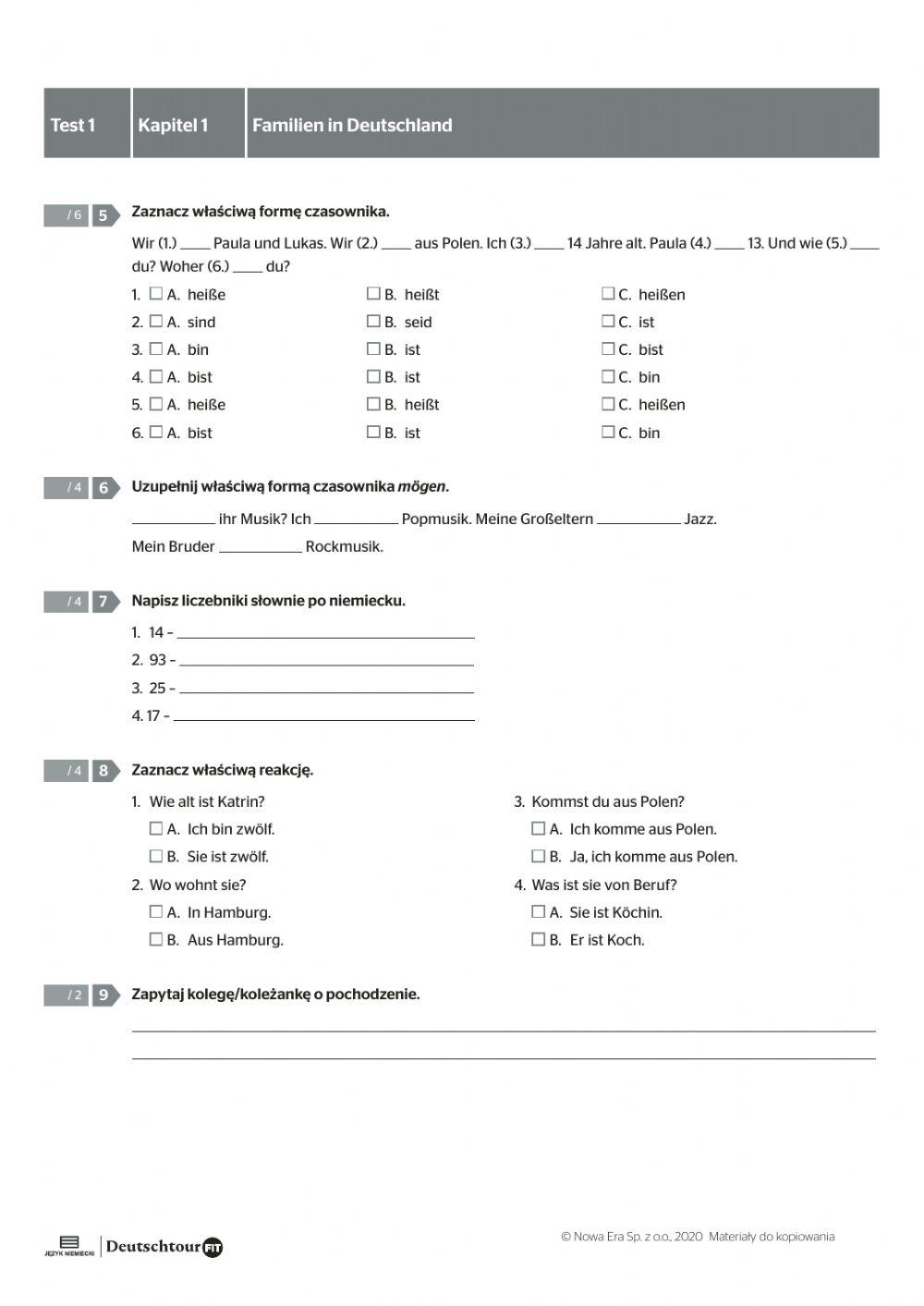 niemiecki klasa 7 test 1 grupa B 6213223 Dorota Strojna
