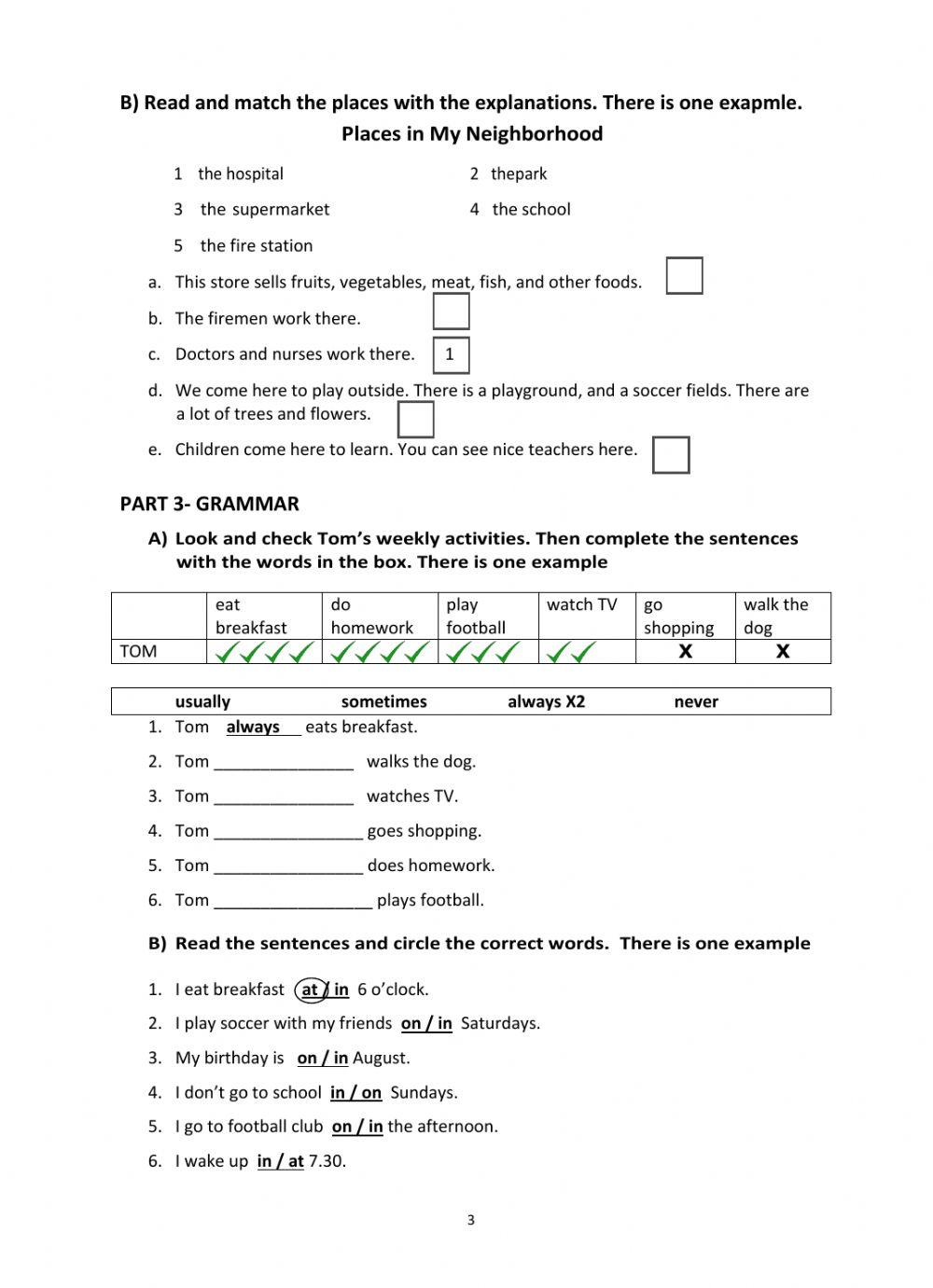 3rd Grade Unit Assessment Test 1 2020