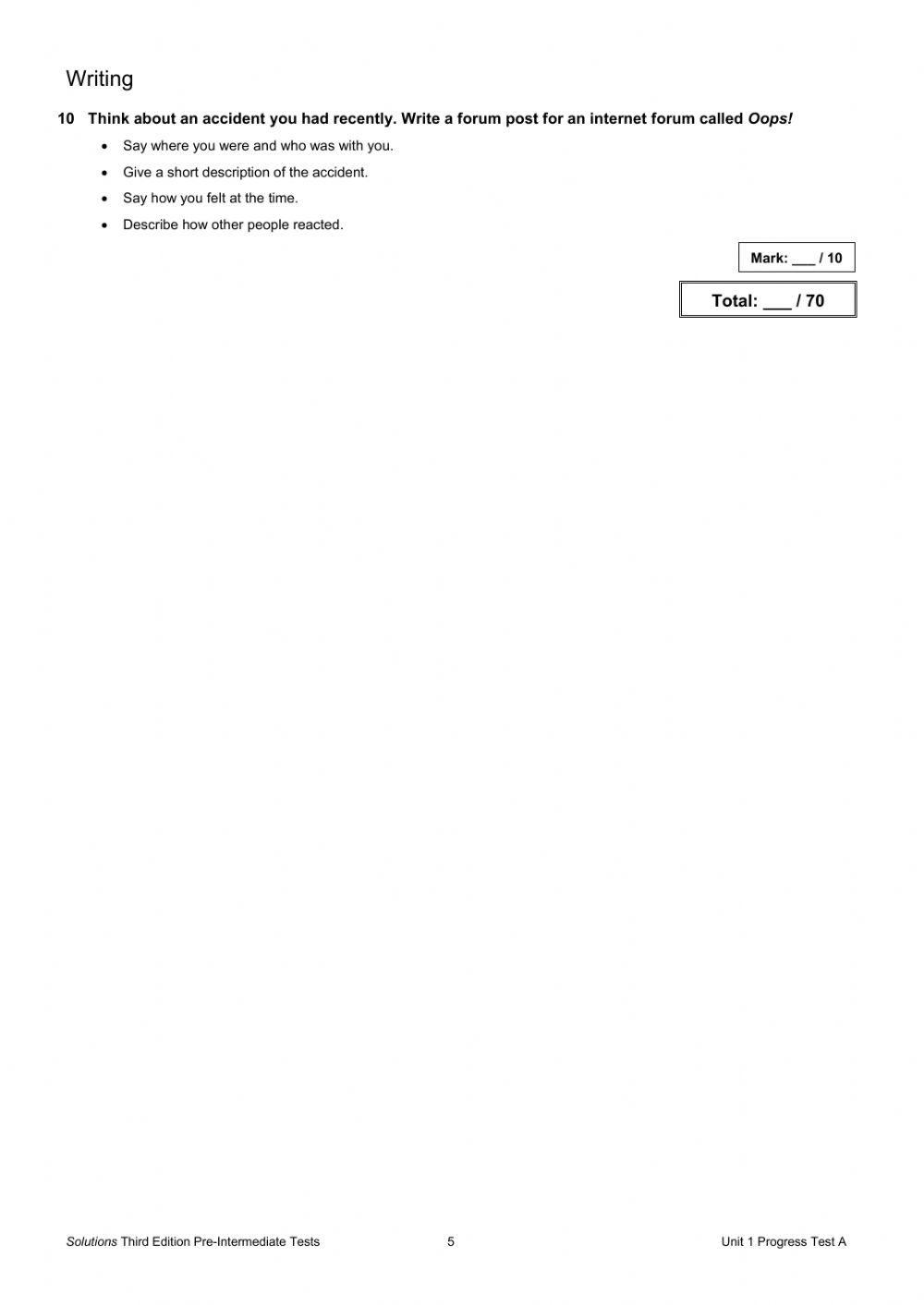 Solutions Pre-intermediate unit 1 TEST
