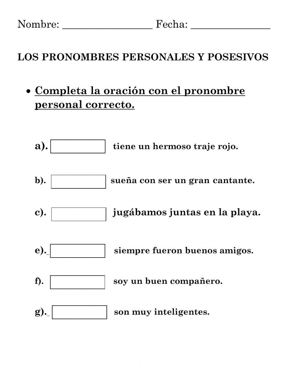 Pronombres Personales y posesivos