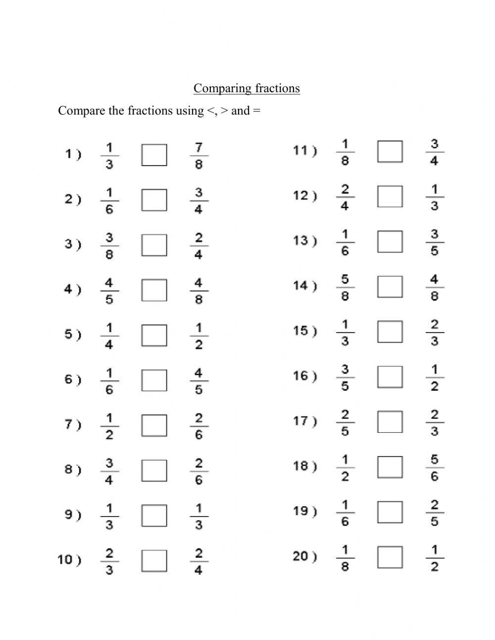 Comparing fractions