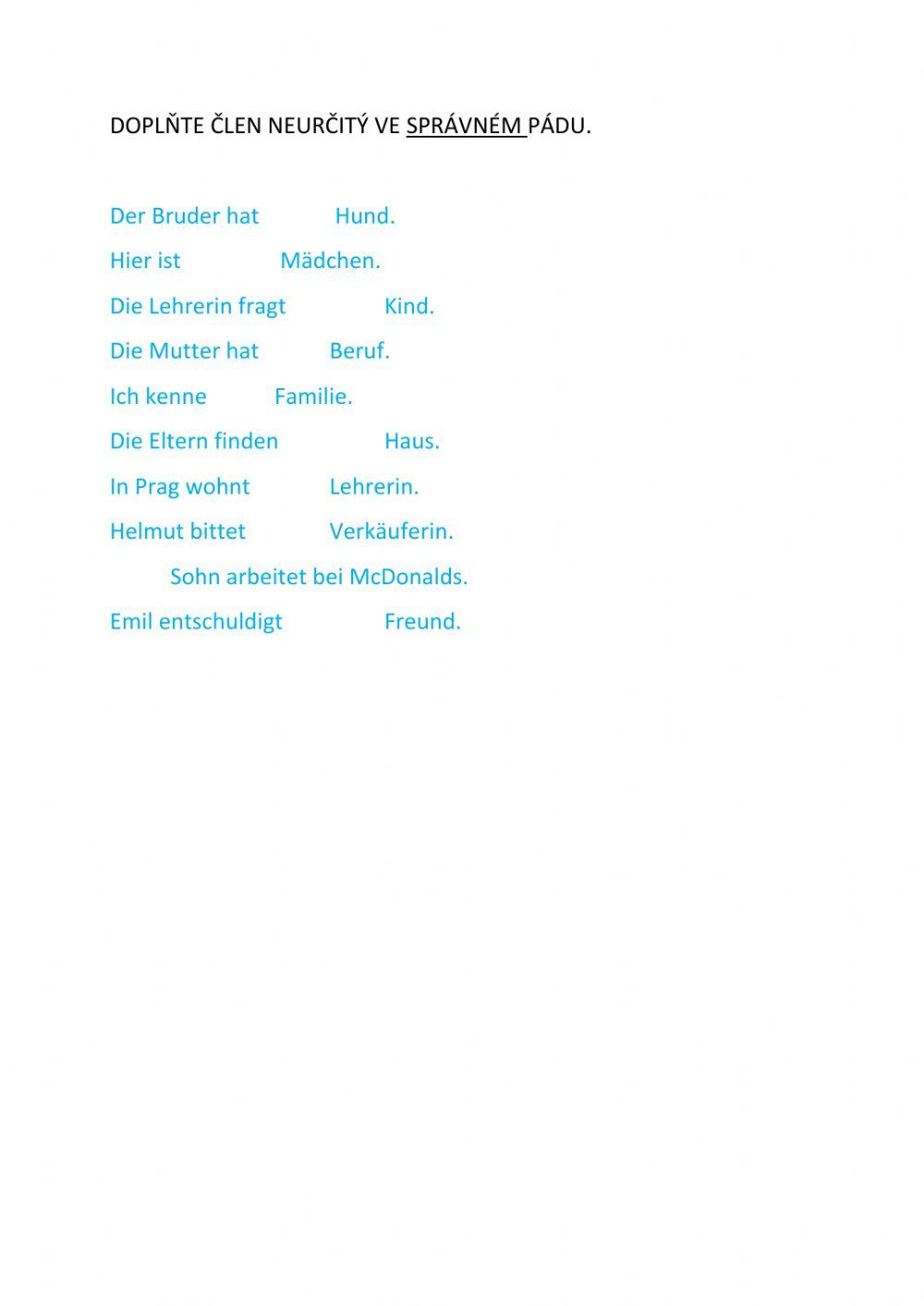 Akkusativ mit unbestimmtem Artikel