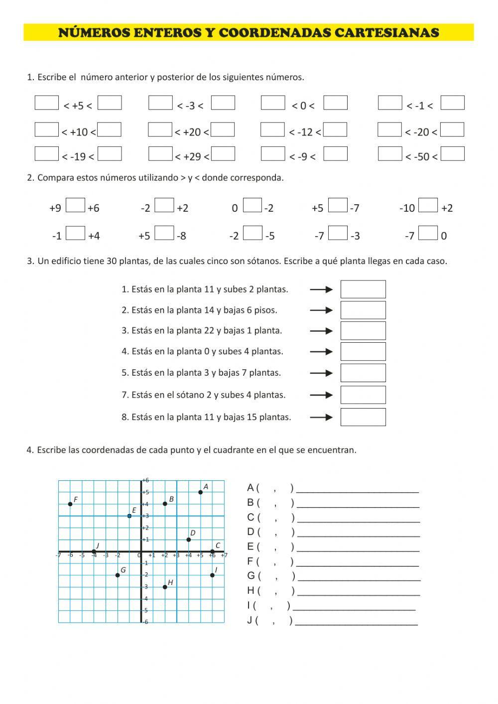 Números enteros y coordenadas cartesianas