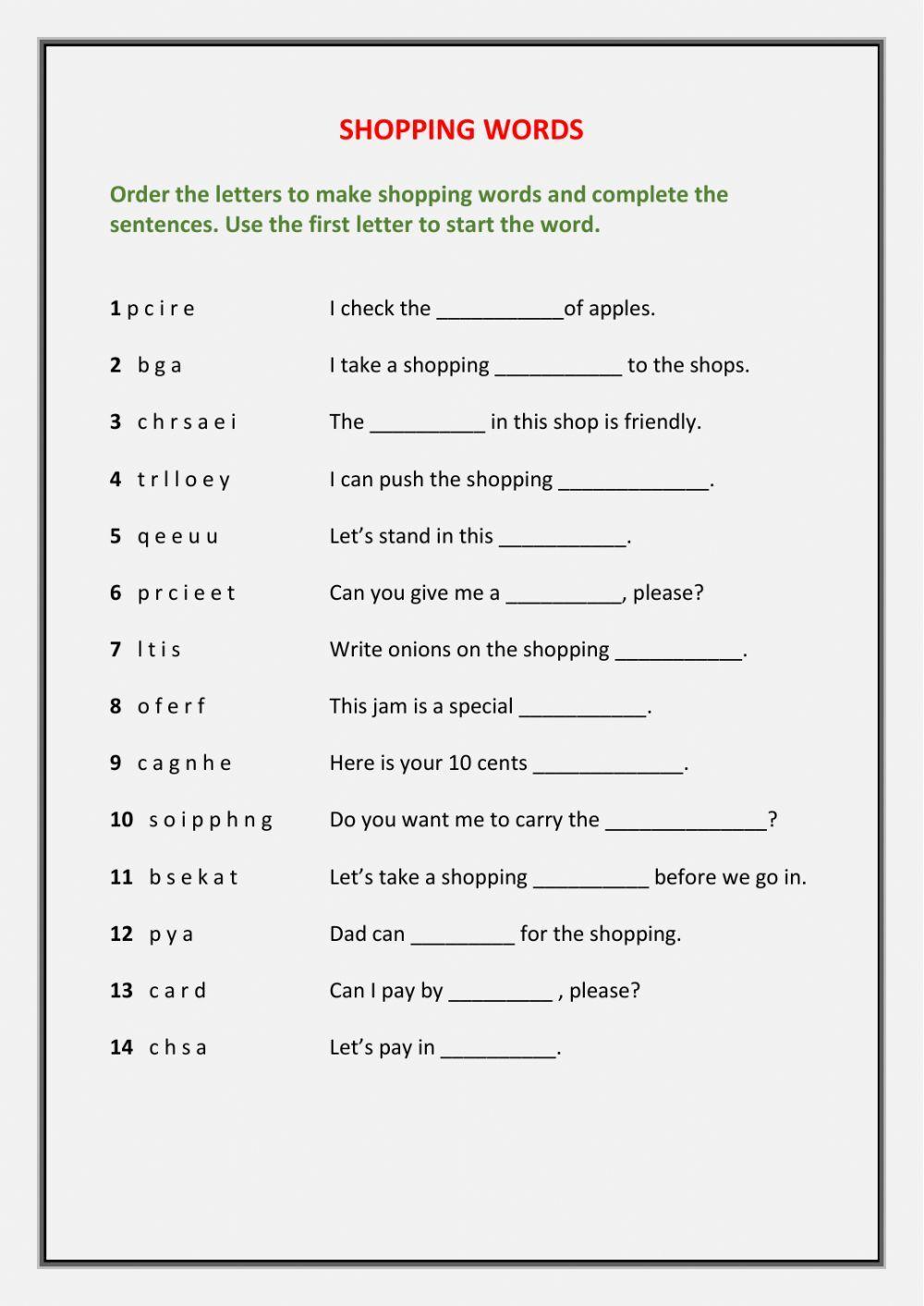 Shopping words