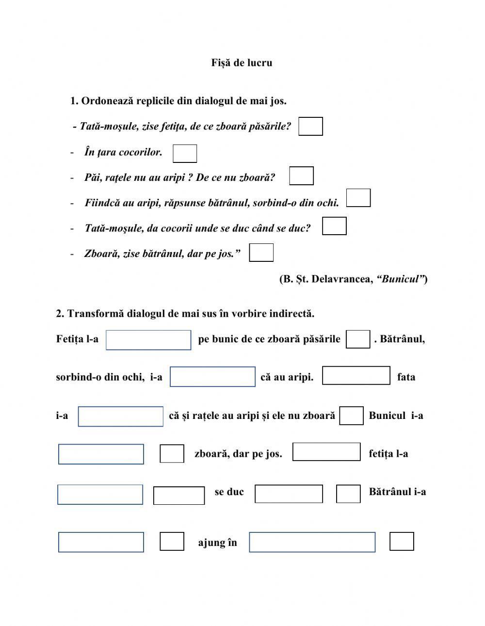 Transformarea dialogului în vorbire indirectă