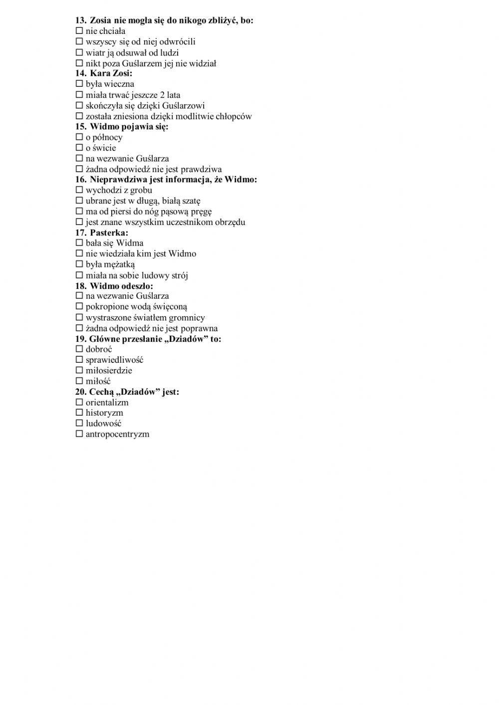 Dziady Cz 2 Sprawdzian Wsip 483136 | Dziady cz.II-test wyboru
