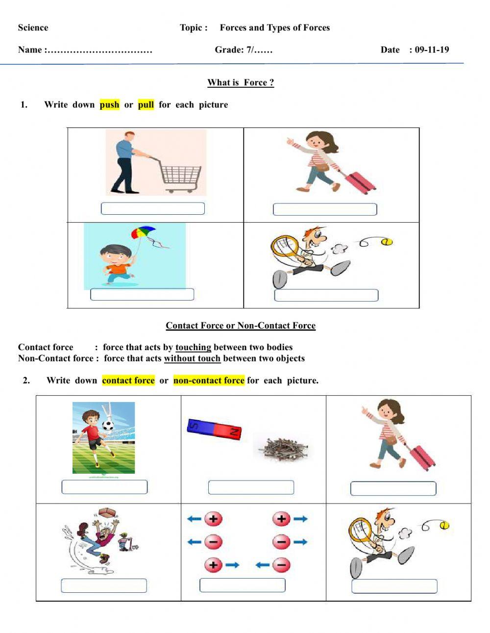 Types Of Forces Worksheet