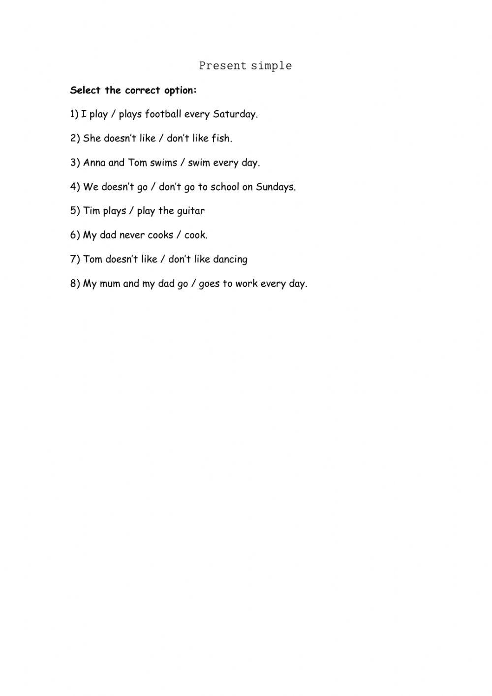 Present simple- Second grade