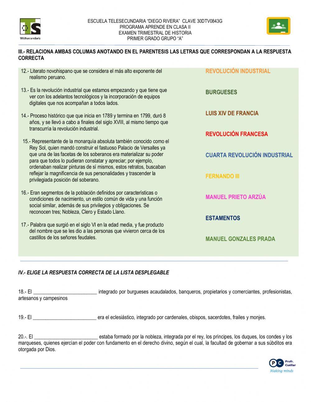 Examen de historia primer trimestre