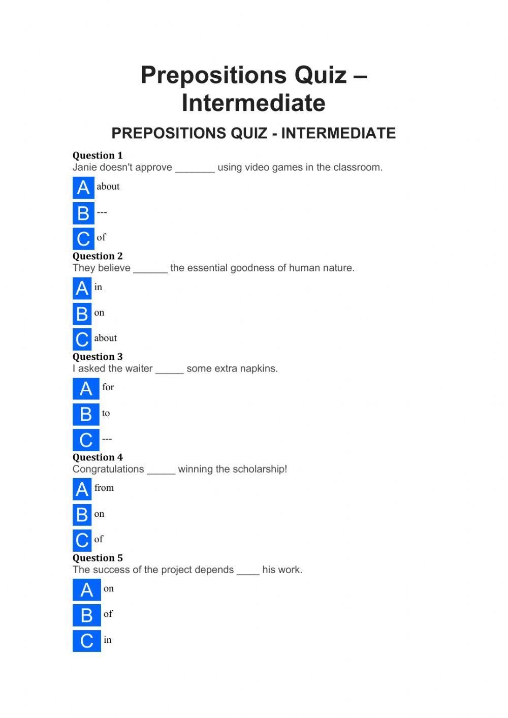 Preposition Quiz 10mo EGB